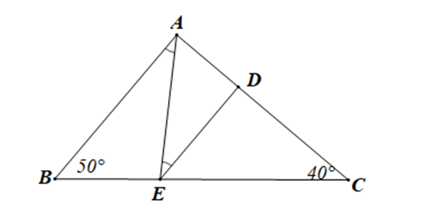 Cho hình vẽ biết góc ABC = 50 độ, góc ACB = 40 độ (ảnh 1)