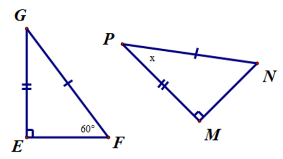 Tìm x trong hình bên. A. 30 độ; B. 45 độ; C. 60 độ; (ảnh 1)