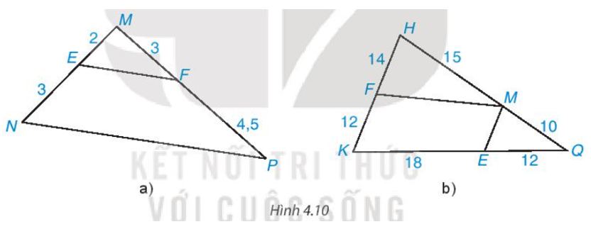 Tìm các cặp đường thẳng song song trong Hình 4.10 và giải thích tại sao chúng song song với nhau. (ảnh 1)