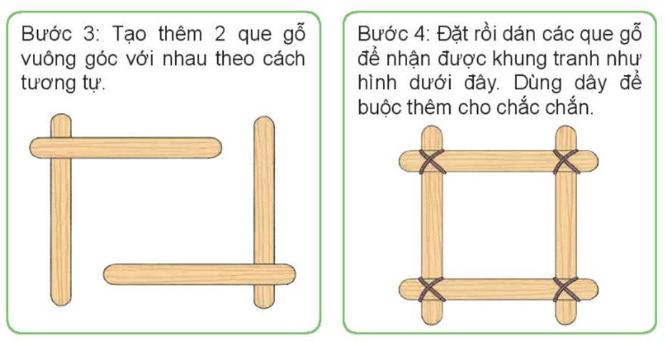 a) Sử dụng hình ảnh vừa vẽ và một số dụng cụ (que gỗ, keo dán, dây) để tạo khung tranh đơn giản. (ảnh 2)