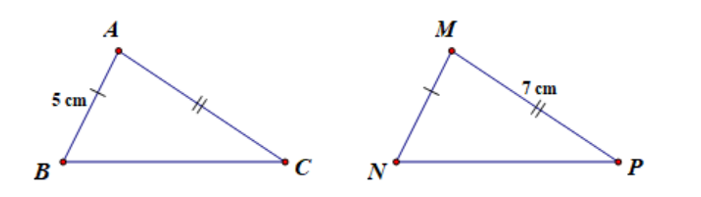 Cho ∆ABC = ∆MNP. Biết AB = 5 cm, MP = 7 cm và chu vi của ∆ABC bằng 22 cm. (ảnh 1)