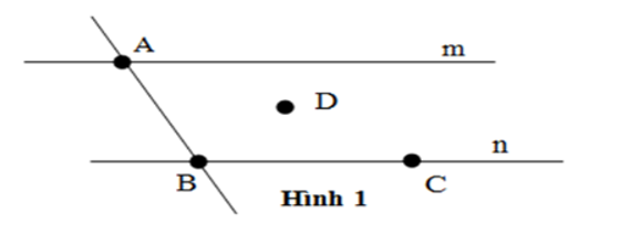 Cho hình vẽ sau  Chọn câu đúng.  A. D không thuộc m    B. D không thuộc n   (ảnh 1)