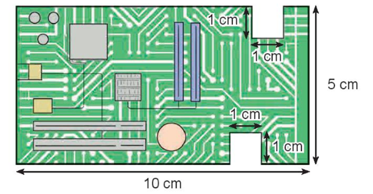 Tính diện tích của bảng mạch máy tính có kích thước như hình dưới đây. (ảnh 1)