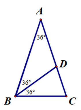 Cho tam giác ABC cân tại A có góc A = 36 độ. Tia phân giác (ảnh 1)