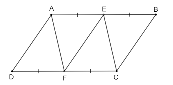 Cho hình bình hành ABCD. Gọi E, F lần lượt là trung điểm của các cạnh AB, CD. Chứng minh rằng: (ảnh 1)