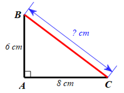 a) Nam dự định làm một cái êke từ ba thanh nẹp gỗ. Nam đã có hai thanh làm hai cạnh góc vuông dài 6 cm và 8 cm. Hỏi thanh nẹp còn lại Nam (ảnh 1)