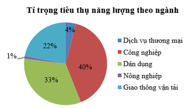 Cho biểu đồ sau biểu diễn tỉ trọng tiêu thụ năng lượng theo ngành: (ảnh 1)