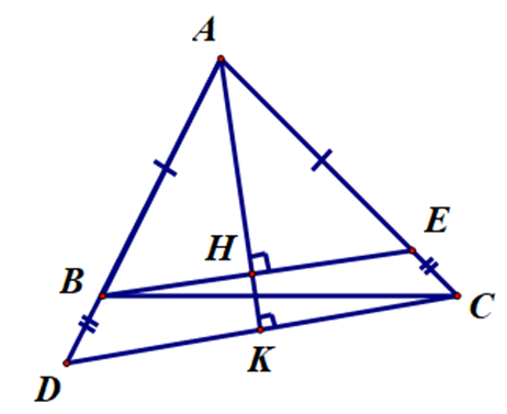 Cho tam giác ABC có AB < AC. Lấy E thuộc AC sao cho AE = AB. (ảnh 1)