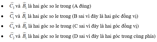 Trắc nghiệm: Các góc tạo bởi một đường thẳng cắt hai đường thẳng - Bài tập Toán lớp 7 chọn lọc có đáp án, lời giải chi tiết