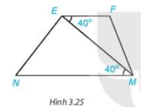 Quan sát Hình 3.25. Biết góc MEF = 40 độ. góc EMN = 40 độ.   Em hãy giải thích vì sao   (ảnh 1)