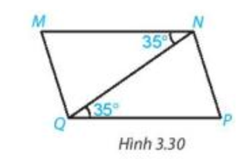 Cho Hình 3.30, biết các góc MNQ và PQN có cùng số đo bằng 35o.  Chứng tỏ MN // QP (ảnh 1)