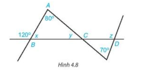 Tính các số đo x, y, z trong Hình 4.8 (ảnh 1)