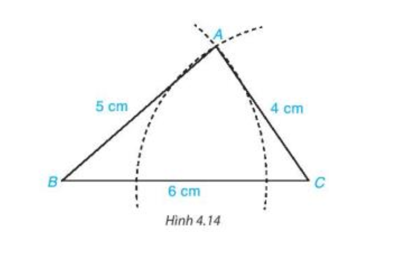 Vẽ tam giác ABC có AB = 5 cm, AC = 4 cm, BC = 6 cm theo các bước sau:  - Dùng thước thẳng có vạch chia vẽ đoạn thẳng BC = 6 cm (ảnh 1)