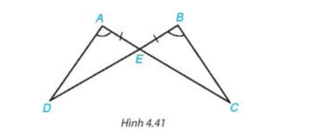 Chứng minh rằng hai tam giác ADE và BCE trong Hình 4.41 bằng nhau (ảnh 1)