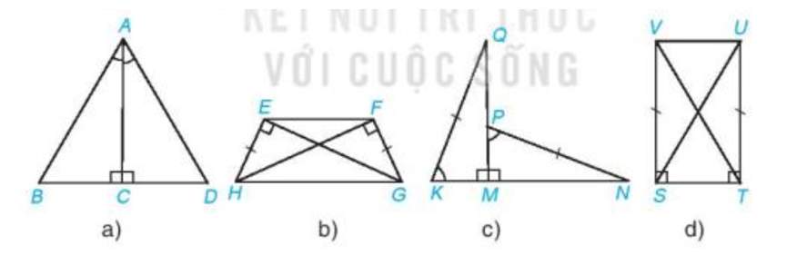 Mỗi hình sau có các cặp tam giác vuông nào bằng nhau? Vì sao (ảnh 1)