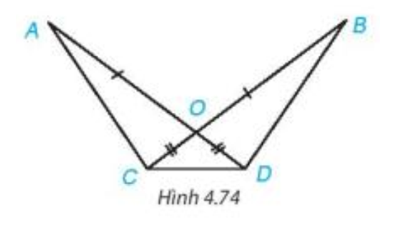 Cho Hình 4.74, biết OA = OB, OC = OD. Chứng minh rằng (ảnh 1)