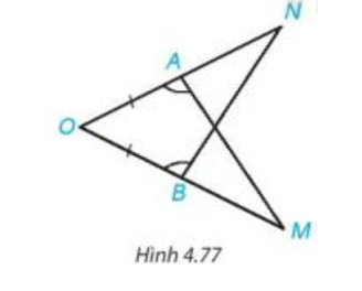 Trong Hình 4.77, có AO = BO, góc OAM = góc OBN. Chứng minh rằng AM = BN (ảnh 1)