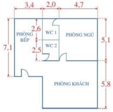 Bài 6 trang 16 Sách giáo khoa Toán lớp 7 Tập 1: Tính diện tích mặt bằng của ngôi nhà  (ảnh 1)