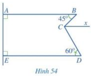 Quan sát Hình 54, trong đó Cx song song với AB. a) Chứng minh rằng Cx song song với DE. (ảnh 1)