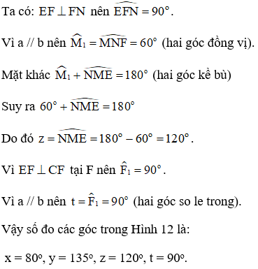 Cho biết m // n và a // b. Tính số đo x, y, z, t của các góc trong Hình 12. (ảnh 4)