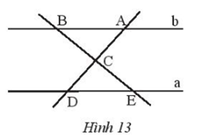 Tìm các cặp góc bằng nhau của hai tam giác ABC và DEC trong Hình 13 (ảnh 1)