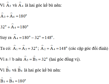 Trong Hình 15, cho biết a // b. Tìm số đo các góc đỉnh A và B. (ảnh 2)