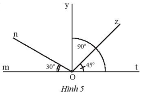 Quan sát Hình 5. a) Tìm các góc kề với góc tOz. (ảnh 1)