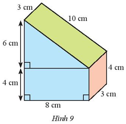 Bạn Nam đã làm một chiếc hộp hình lăng trụ đứng với kích thước như Hình 9 (ảnh 1)