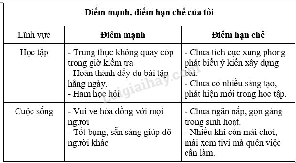 HĐTN lớp 7 Bài 1: Điểm mạnh, điểm hạn chế của tôi | HĐTN lớp 7 Kết nối tri thức (ảnh 1)