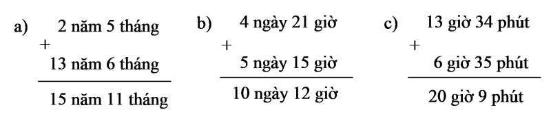 Tính: a) 2 năm 5 tháng + 13 năm 6 tháng (ảnh 1)