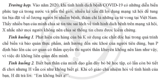 Em hãy nhận xét cách ứng xử của các bạn học sinh trong mỗi trường hợp và tình huống trên