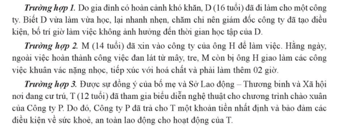 Căn cứ vào thông tin em hãy nhận xét việc thực hiện quy định của pháp luật về lao động 