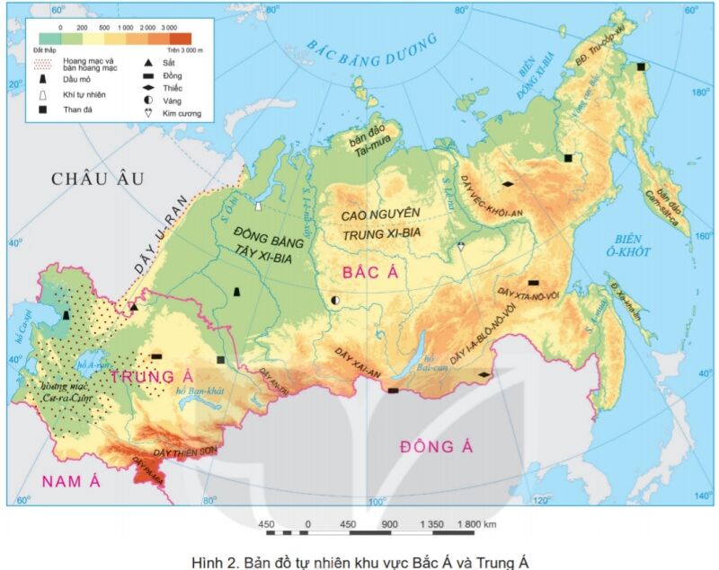 Dựa vào hình 2 và thông tin trong mục a, hãy nêu một số đặc điểm tự nhiên Bắc Á (ảnh 1)