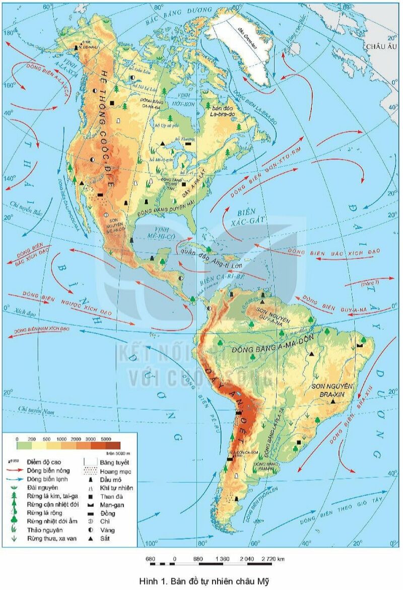 Quan sát bản đồ tự nhiên châu Mỹ (trang 140) và đọc thông tin, quan sát hình ảnh trong mục 3 (ảnh 1)