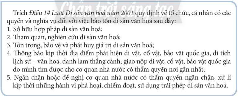 GDCD 7 Bài 5: Bảo tồn di sản văn hóa | Chân trời sáng tạo			 			 			 			 (ảnh 5)