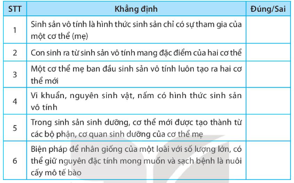 SBT Khoa học tự nhiên 7 Bài 39: Sinh sản vô tính ở sinh vật - Kết nối tri thức (ảnh 1)