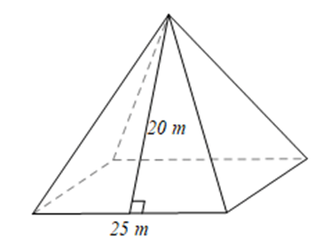 Tính diện tích toàn phần của hình chóp tứ giác đều có cạnh đáy 25 m