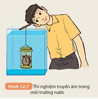 Trong thí nghiệm mô tả ở Hình 12.7, khi nhúng hộp đựng đồng hồ báo thức đang kêu vào nước thì