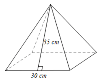 Tính diện tích toàn phần của hình chóp tứ giác đều có cạnh đáy 30 m