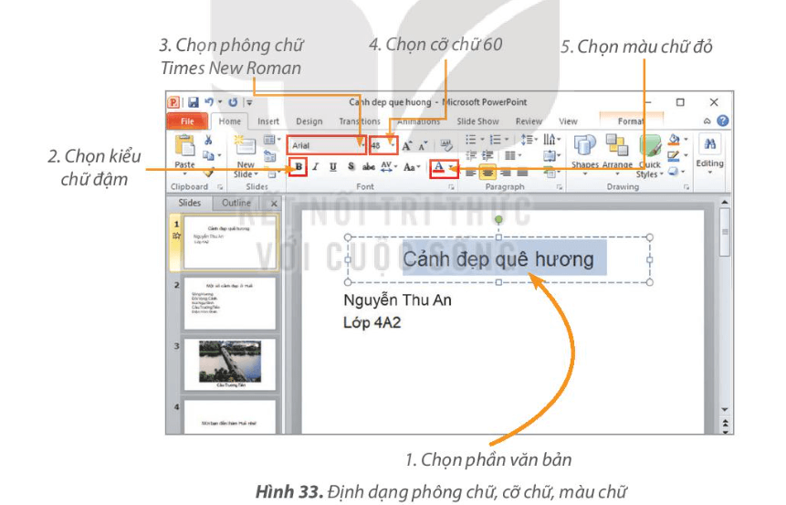 Tin học lớp 4 Bài 8: Định dạng văn bản trên trang chiếu