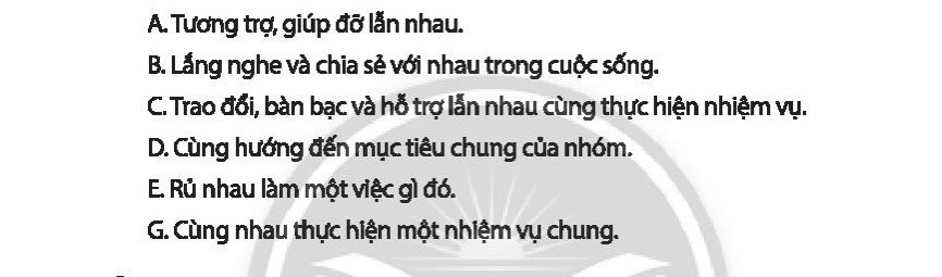 Khoanh tròn vào chữ cái trước những biểu hiện của sự hợp tác thực hiện