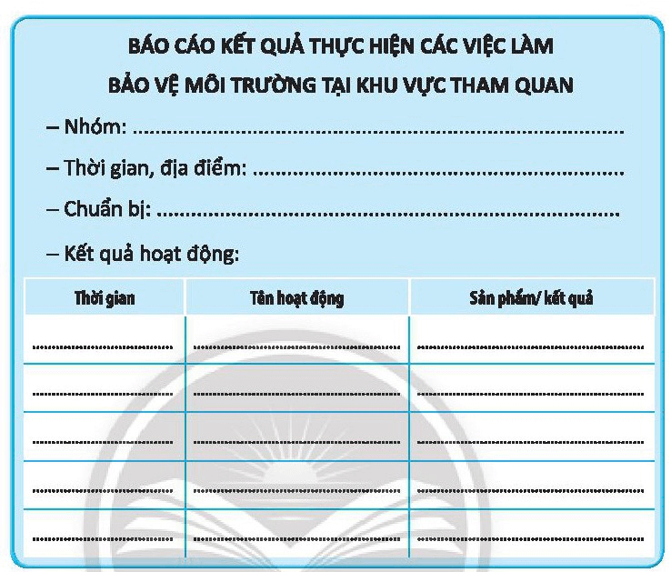 Báo cáo kết quả thực hiện các việc làm bảo vệ môi trường tại khu vực tham quan