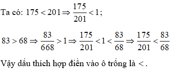 Bài tập Ôn tập So sánh hai phân số (tiếp theo) Toán lớp 5 có lời giải