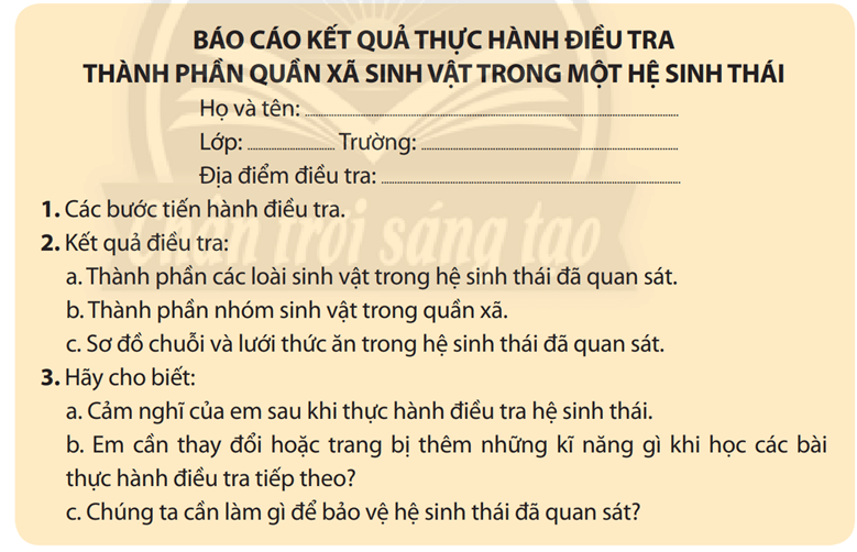 Báo cáo kết quả thực hành điều tra thành phần quần xã sinh vật