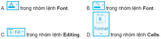 Để tô màu cho ô tính em chọn nút lệnh nào sau đây trong thẻ Home