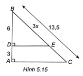 Cho Hình 5.15, biết ED ⊥ AB, AC ⊥ AB. Khi đó, x có giá trị