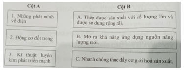 Ghép hệ quả ở cột B với nội dung ở cột A sao cho đúng về thành tựu kĩ thuật trong các thế kỉ XVIII - XIX