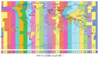 Quan sát hình 6.3, hãy cho biết khi Hà Nội là 7 giờ thì ở các thành phố Luân - đôn