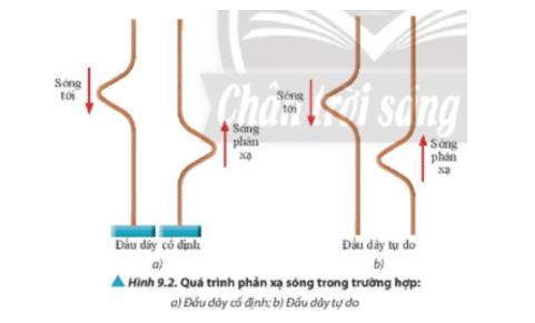 Quan sát Hình 9.2 và nhận xét chiều biến dạng của dây khi có sóng tới 