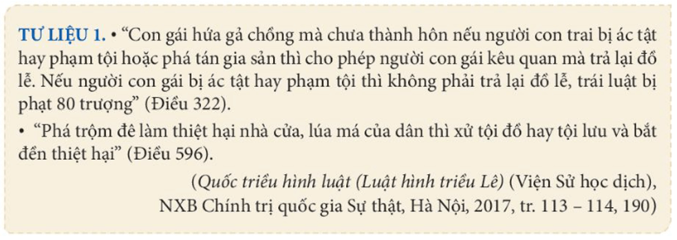 Khai thác Tư liệu 1 chỉ ra những điểm tiến bộ của bộ Luật Hồng Đức